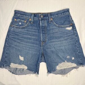 Levi’s Women’s 501 Button Fly Distressed Midi Length Jean Shorts Size 28